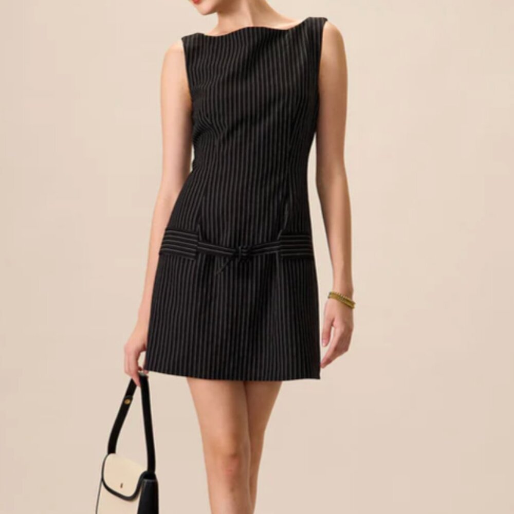 *NWT* RIHOAS Boat Neck Striped Mini Dress - Black & White Striped